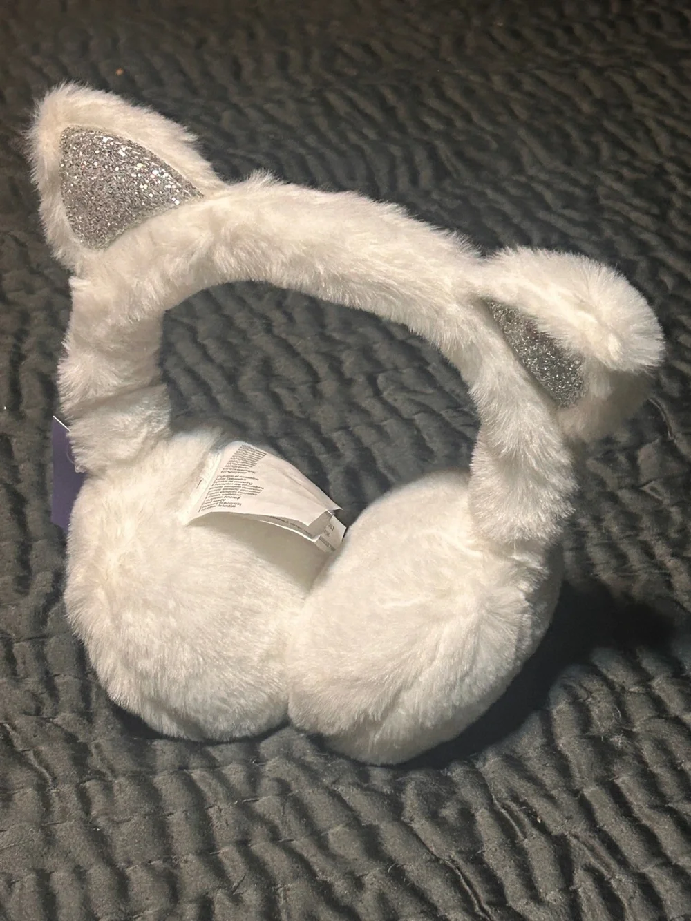 Claire's White Furry Cat Ear Earmuffs with Silver Glitter Accents